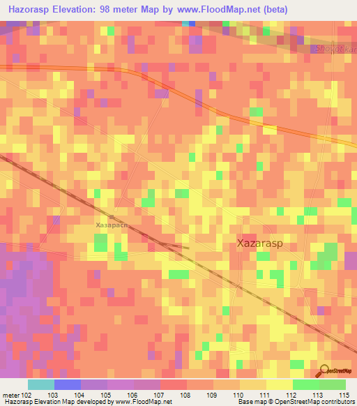 Hazorasp,Uzbekistan Elevation Map