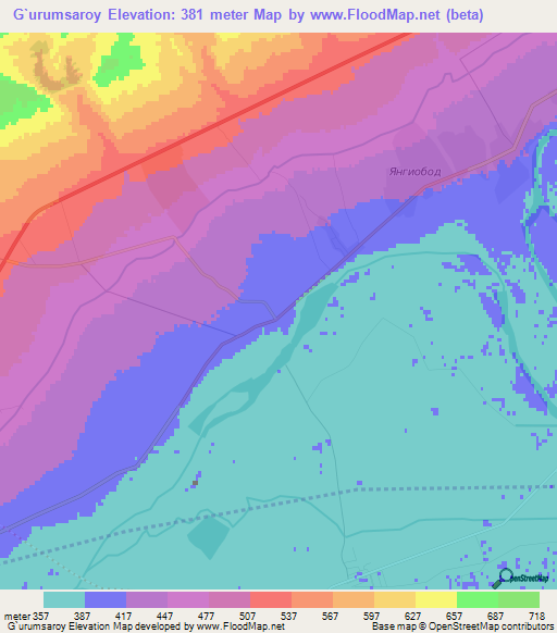 G`urumsaroy,Uzbekistan Elevation Map