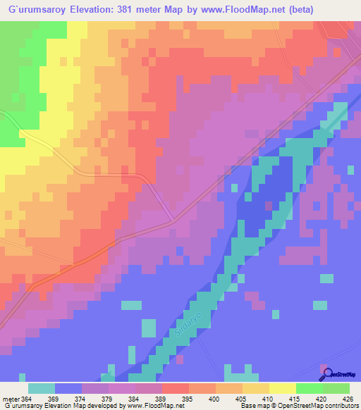 G`urumsaroy,Uzbekistan Elevation Map