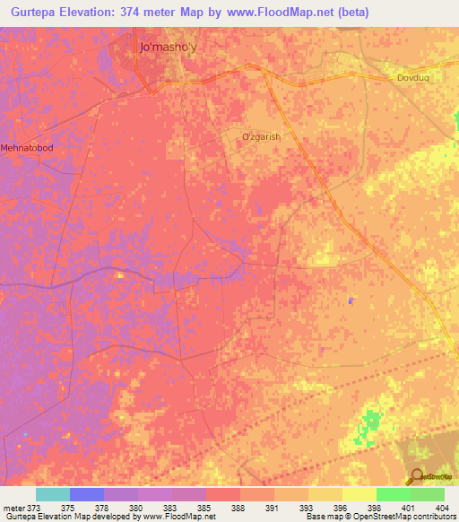 Gurtepa,Uzbekistan Elevation Map