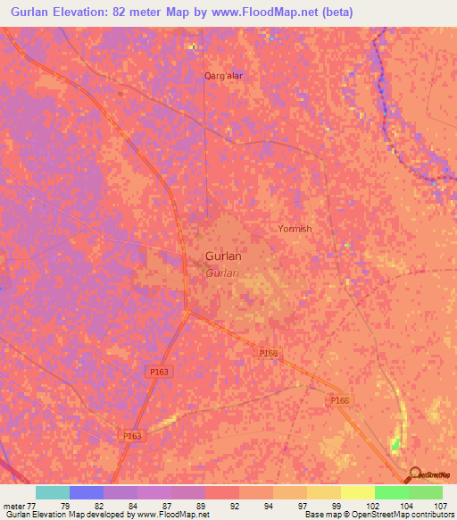 Gurlan,Uzbekistan Elevation Map