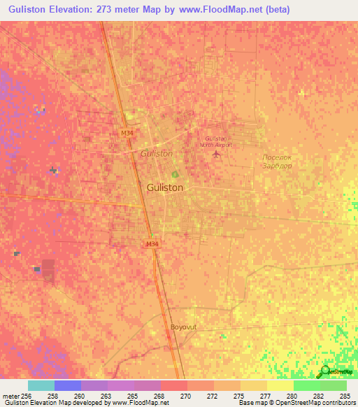 Guliston,Uzbekistan Elevation Map