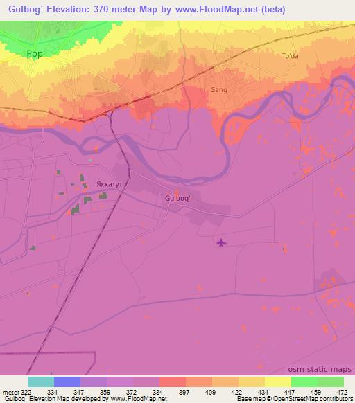 Gulbog`,Uzbekistan Elevation Map