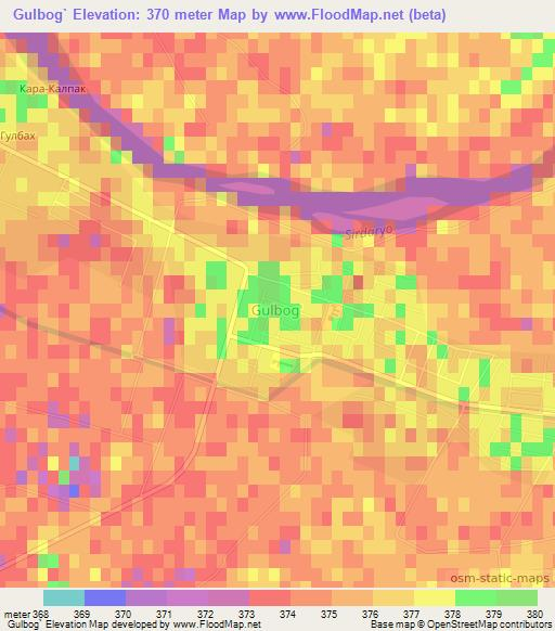 Gulbog`,Uzbekistan Elevation Map