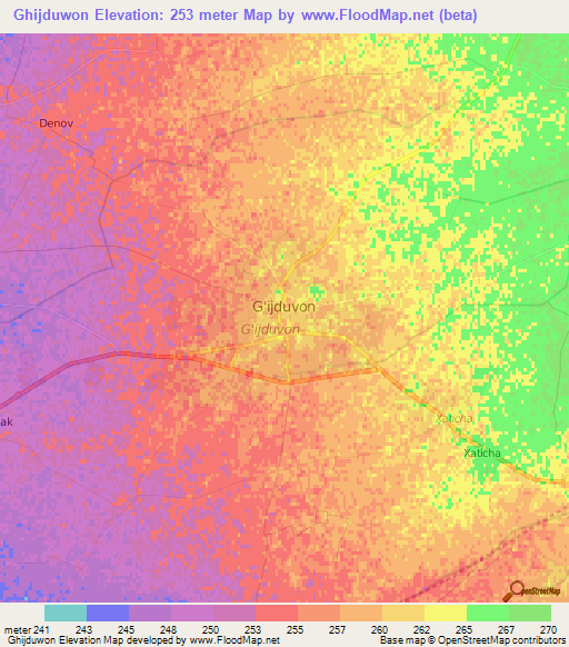 Ghijduwon,Uzbekistan Elevation Map