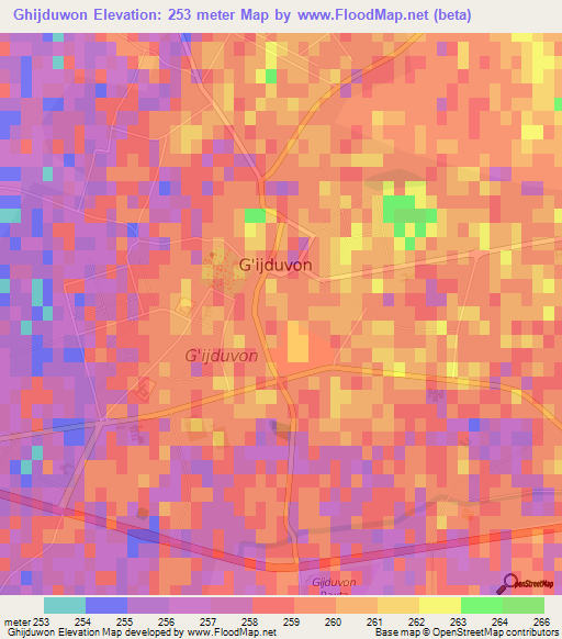 Ghijduwon,Uzbekistan Elevation Map