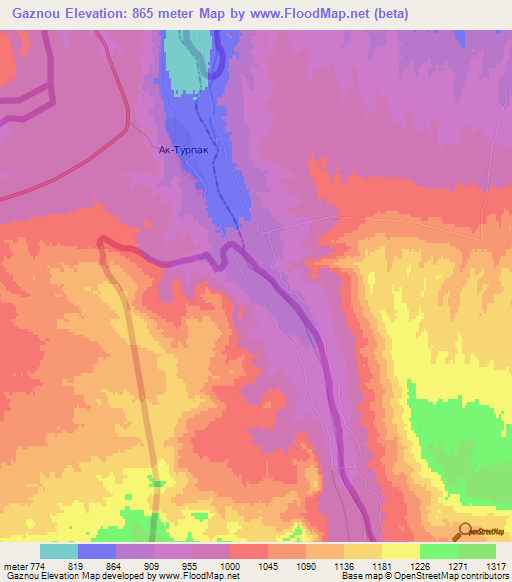 Gaznou,Uzbekistan Elevation Map