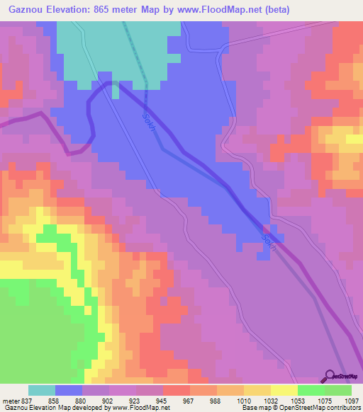 Gaznou,Uzbekistan Elevation Map