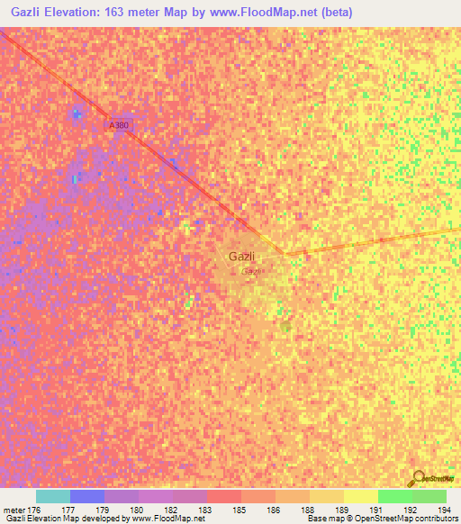 Gazli,Uzbekistan Elevation Map