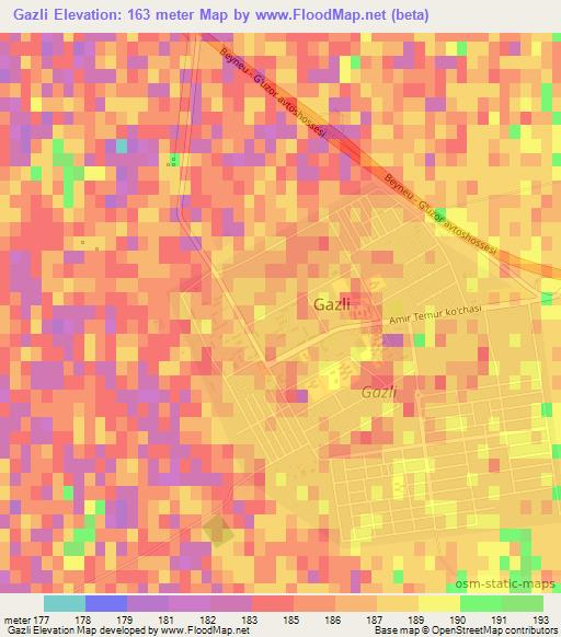Gazli,Uzbekistan Elevation Map