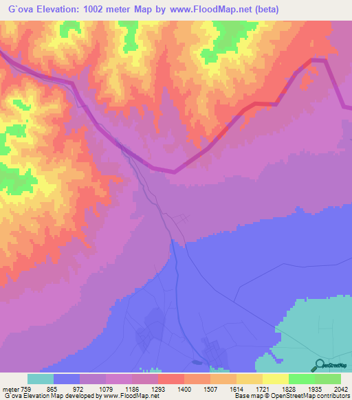 G`ova,Uzbekistan Elevation Map