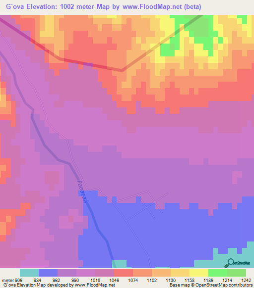 G`ova,Uzbekistan Elevation Map