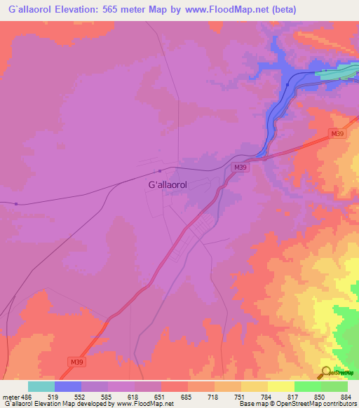 G`allaorol,Uzbekistan Elevation Map