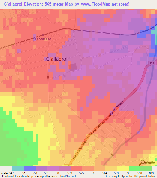 G`allaorol,Uzbekistan Elevation Map