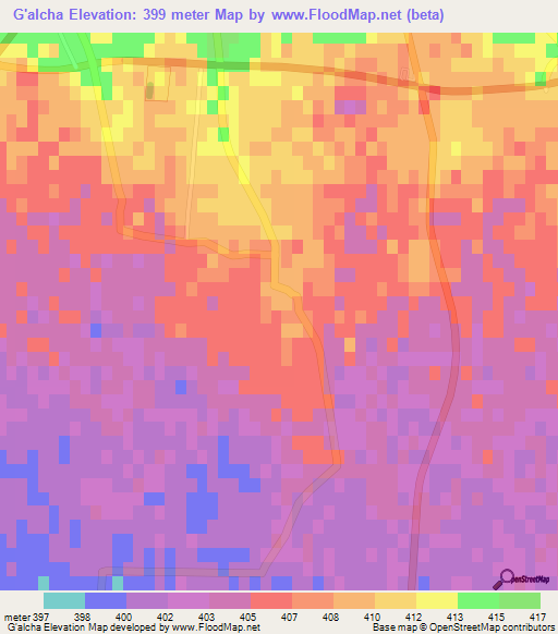 G'alcha,Uzbekistan Elevation Map