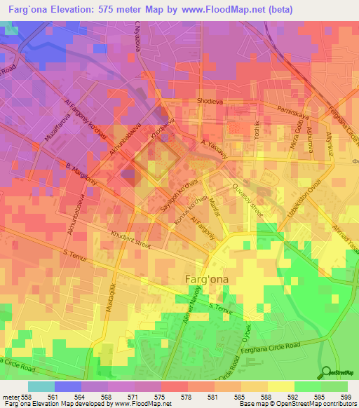 Farg`ona,Uzbekistan Elevation Map
