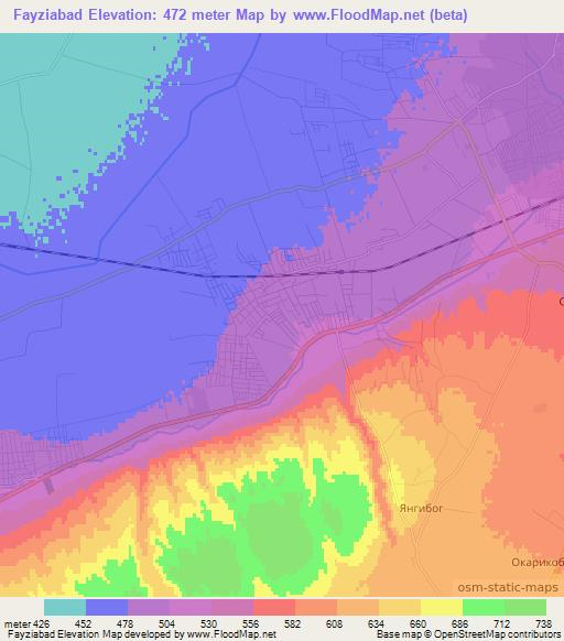 Fayziabad,Uzbekistan Elevation Map