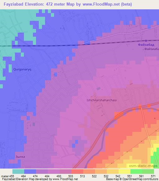 Fayziabad,Uzbekistan Elevation Map