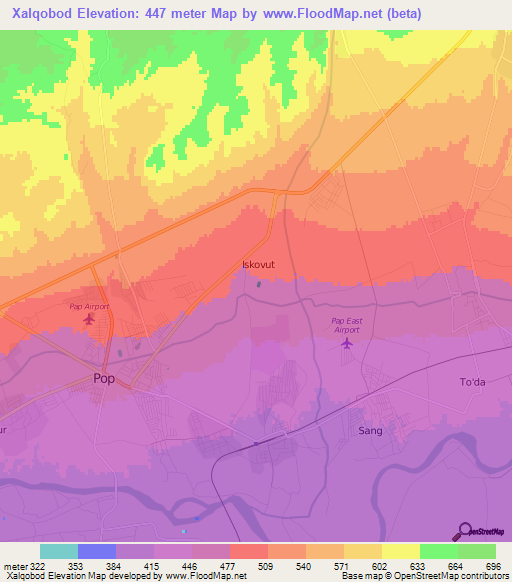 Xalqobod,Uzbekistan Elevation Map