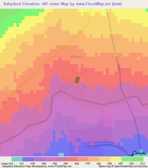 Xalqobod,Uzbekistan Elevation Map