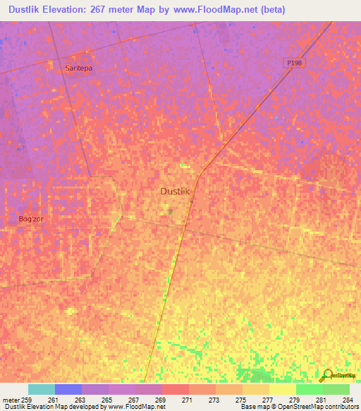 Dustlik,Uzbekistan Elevation Map