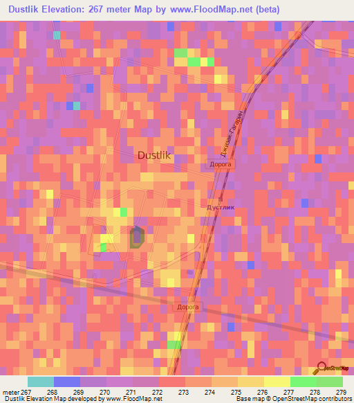 Dustlik,Uzbekistan Elevation Map