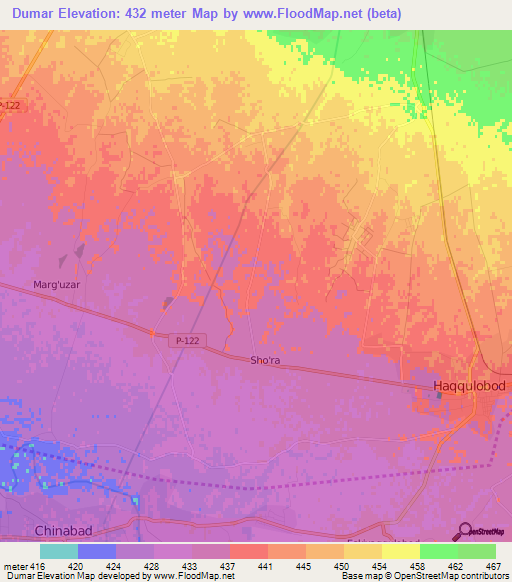 Dumar,Uzbekistan Elevation Map