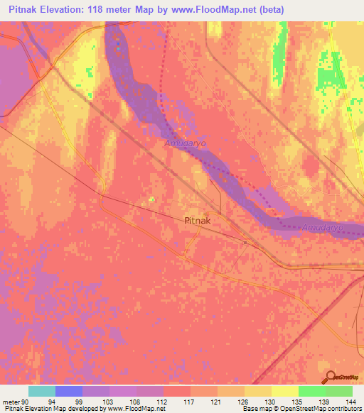 Pitnak,Uzbekistan Elevation Map