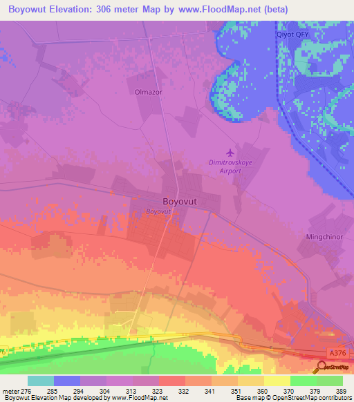 Boyowut,Uzbekistan Elevation Map