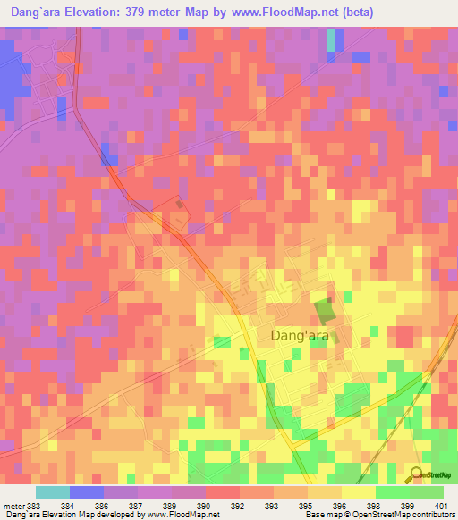 Dang`ara,Uzbekistan Elevation Map