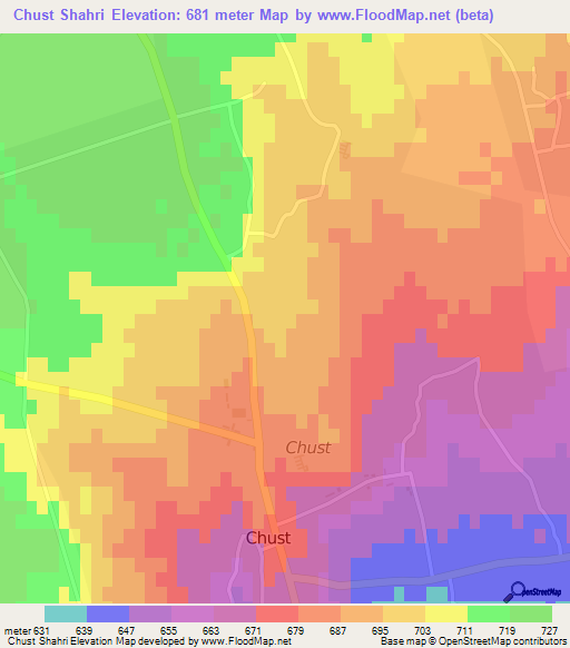 Chust Shahri,Uzbekistan Elevation Map