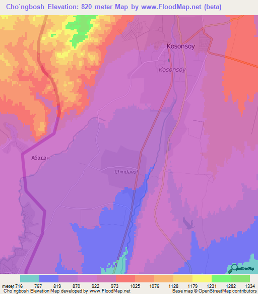 Cho`ngbosh,Uzbekistan Elevation Map