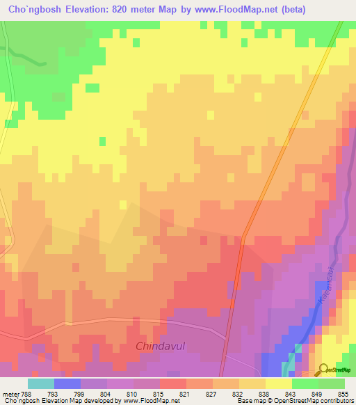 Cho`ngbosh,Uzbekistan Elevation Map