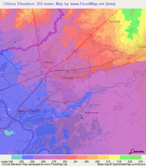 Chinoz,Uzbekistan Elevation Map