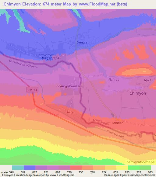 Chimyon,Uzbekistan Elevation Map