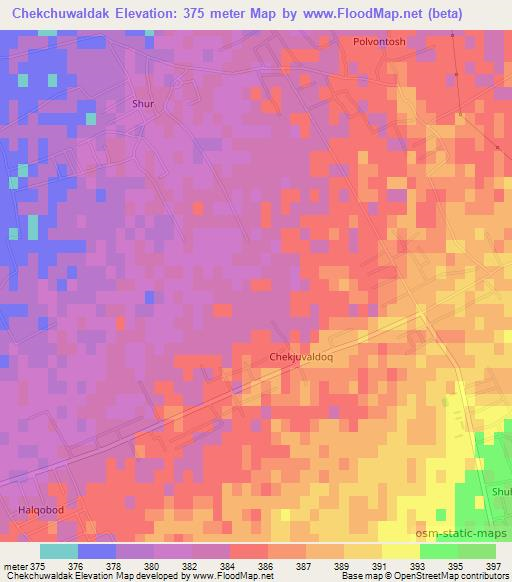 Chekchuwaldak,Uzbekistan Elevation Map