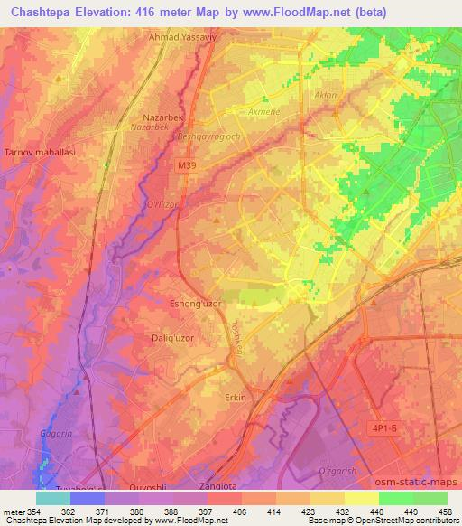 Chashtepa,Uzbekistan Elevation Map