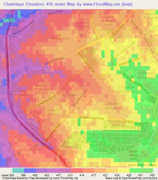 Chashtepa,Uzbekistan Elevation Map