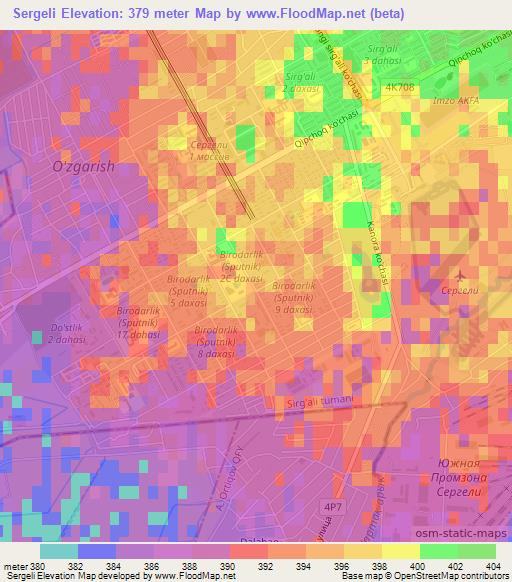 Sergeli,Uzbekistan Elevation Map