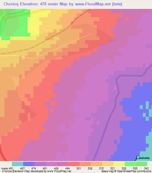 Chortoq,Uzbekistan Elevation Map