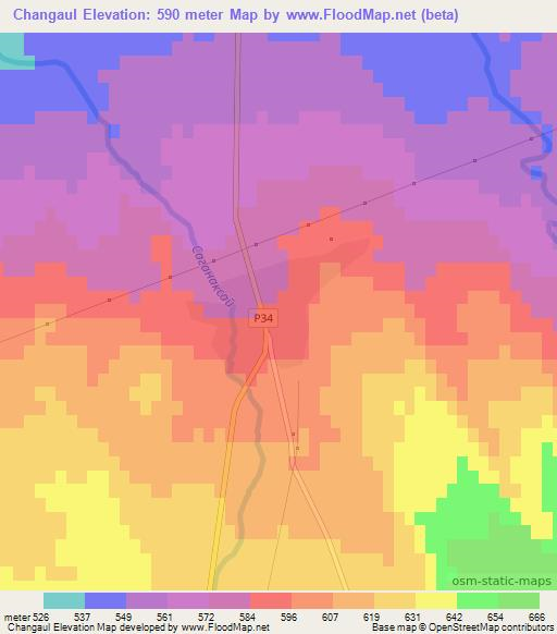 Changaul,Uzbekistan Elevation Map