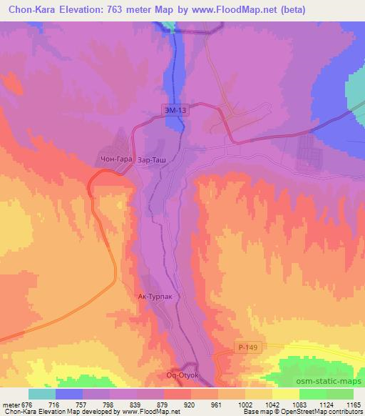 Chon-Kara,Uzbekistan Elevation Map