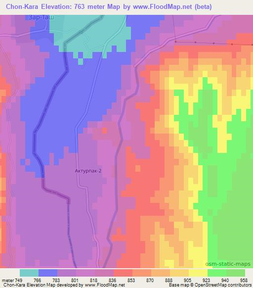 Chon-Kara,Uzbekistan Elevation Map