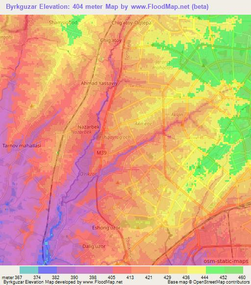 Byrkguzar,Uzbekistan Elevation Map