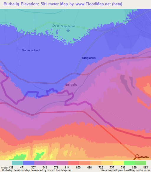 Burbaliq,Uzbekistan Elevation Map