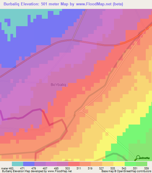 Burbaliq,Uzbekistan Elevation Map