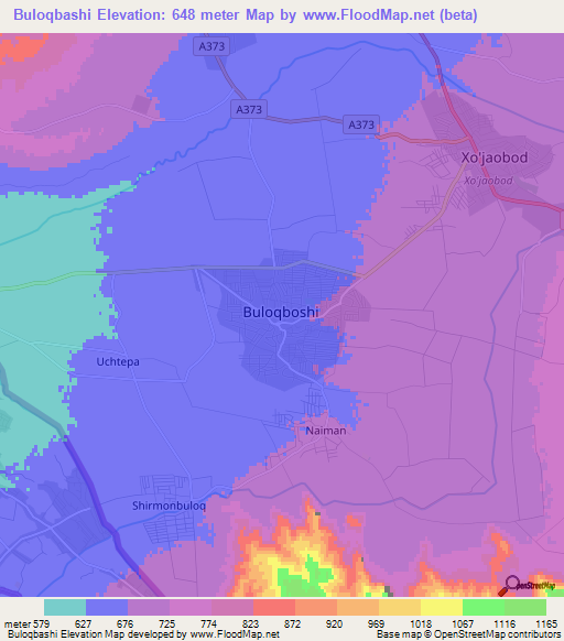 Buloqbashi,Uzbekistan Elevation Map