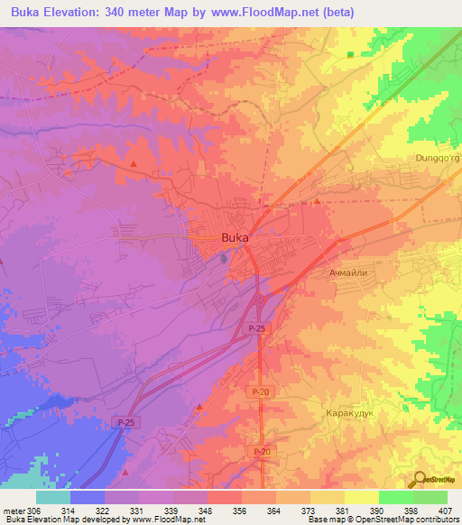 Buka,Uzbekistan Elevation Map