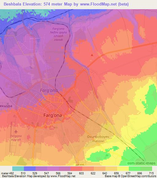 Beshbala,Uzbekistan Elevation Map