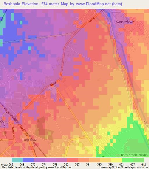 Beshbala,Uzbekistan Elevation Map